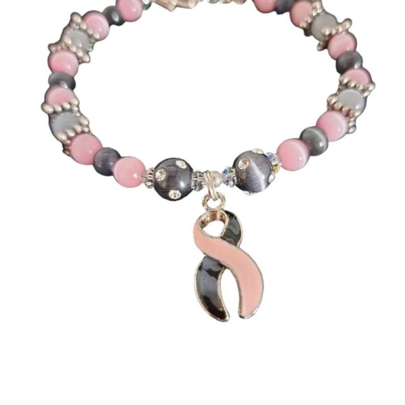Black & Pink Awareness Ribbon Bracelet #45 - Picture 2 of 2